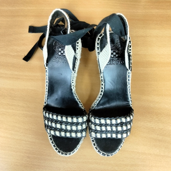 NWT Vince Camuto Brisshel Leather & Rafia Espadrille Wedges in Black Sz. 8 - Picture 6 of 13